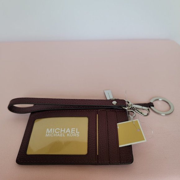 MICHAEL KORS Small Top-Zip Coin Pouch with ID Holder Pebbled Leather-Merlot ⭐$69 - Picture 11 of 16